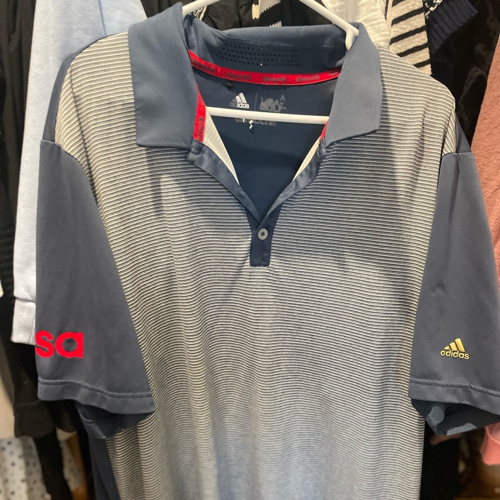 Adidas Navy and Gray Polo Shirt